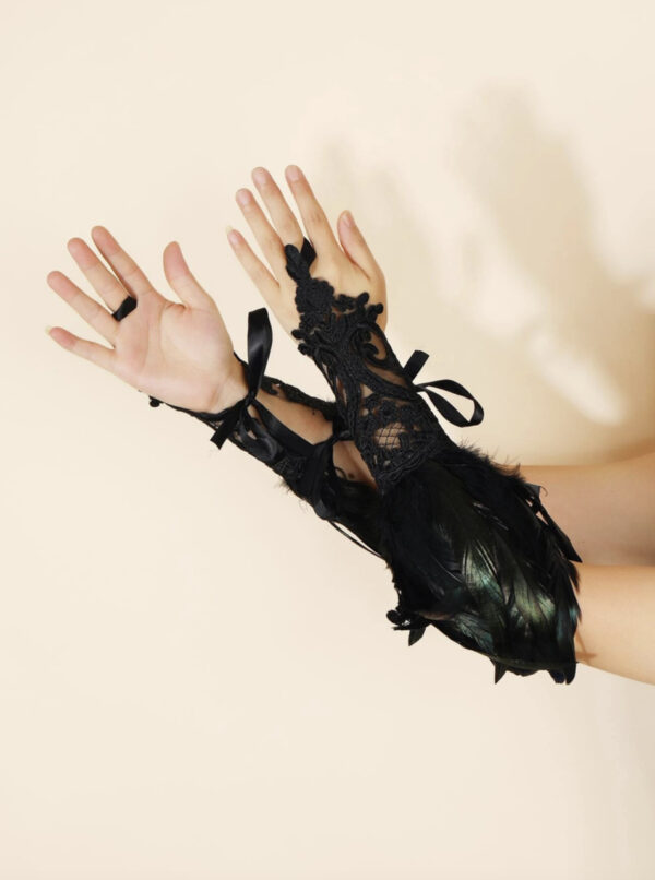 Black Burlesque Feather Hand Wraps