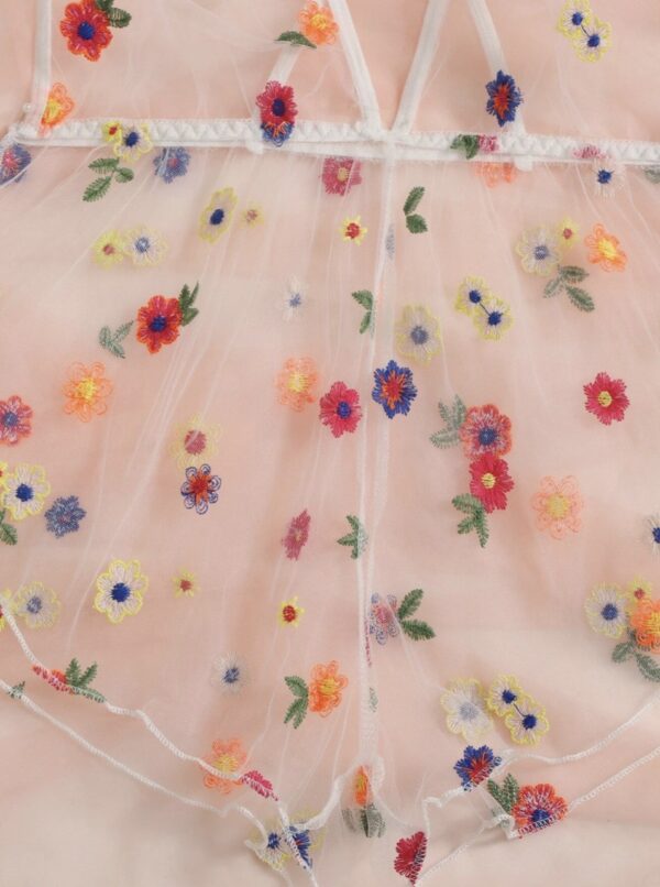 Embroidered Daisy Sheer Teddy Play Suite