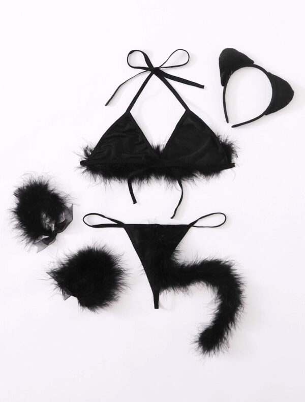 Fluffy Lingerie Set with Tail & Wrist Cuffs