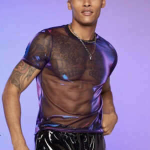 Men’s Holographic Metallic Sheer Shirt