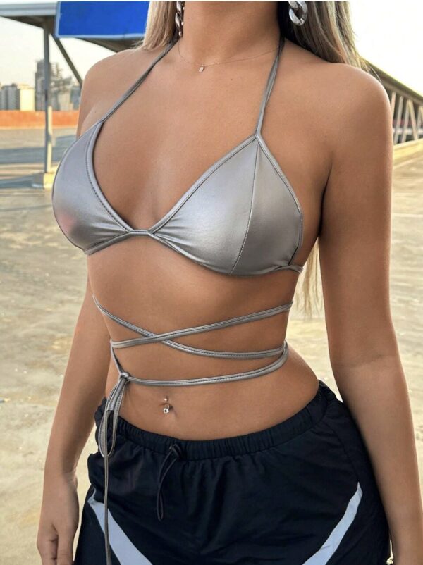 Silver Wrap Bikini Top